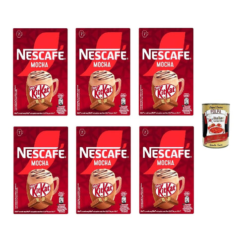 Nescafe Instantkaffee Nescafe NESCAFÉ KitKat Mocha, Instantkaffee mit Milch und Kakao, 6 Packungen mit 7 Beuteln x 21 g Original italienisch inkl. Italian Gourmet Polpa 400g 8032804040014