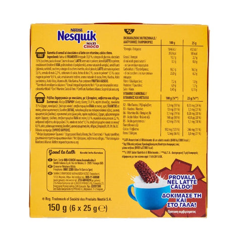 Nesquik Kakao & Heiße Schokolade Nesquik Maxi Choco Schokoladensnack Schokoriegel 16x 150 gr italienisch Original 5900020017437