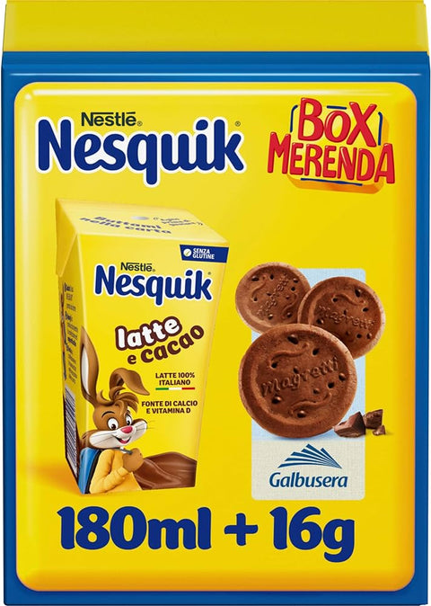 Nestlè Heiße Schokolade Nesquik Box Merenda Latte e cacao + frollini Snackbox Milch und Kakao + Kekse 8000300399158