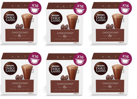 Nestlé Nescafé Dolce Gusto Capsule Chococino Cocoa Selection Schokoladengetränk mit Vanille und cremigen 6x 16 Kapseln italienisch Original