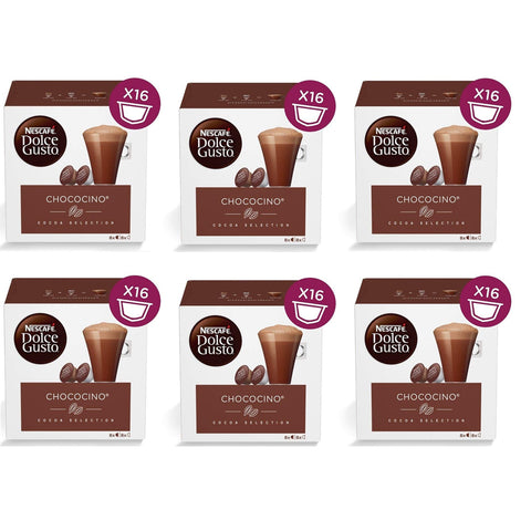 Nestlé Nescafé Dolce Gusto Capsule Chococino Cocoa Selection Schokoladengetränk mit Vanille und cremigen 6x 16 Kapseln italienisch Original