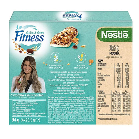 Nestlé Müsliriegel Nestlé Fitness Cookies & Cream Müsliriegel mit Kakaokeksstückchen und weißen Schokoladenstückchen ( 4 x 23,5 g + 8 x 94 g italienisch Original 5900020024121