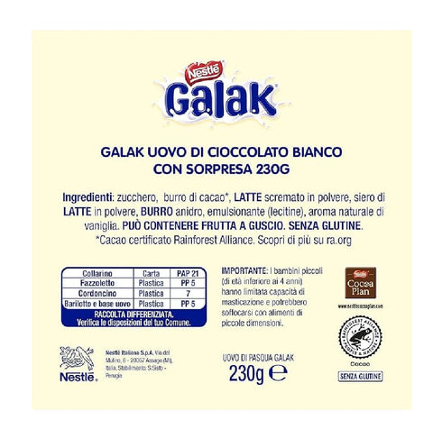 Nestlé Osterprodukt NESTLÉ Galak Uovo di cioccolato bianco con sorpresa 240gr - NESTLÉ Galak Weißes Schokoladenei mit Überraschung 8000300420395