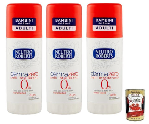 Neutro Roberts Dermazero Intolerante Haut Deodorant Deo Stick Kein Salz Kein Alkohol Dauer bis zu 48 Stunden Hypoallergen 3x 40ml italienisch Original