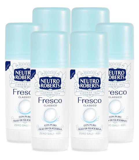 Neutro Roberts Deostick Frisch Blau Wirksam 48h ohne Aluminsalze - 6 Flaschen à 40 ml 6 x Original italienisch