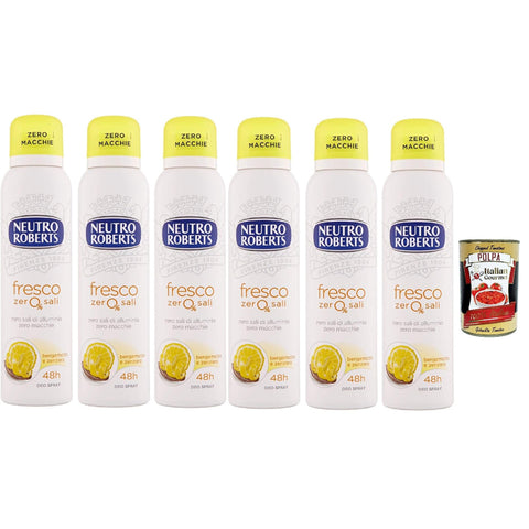 Neutro Roberts Deo Fresco Giallo Deodorant Spray, ohne Aluminiumsalze, ohne Flecken, Zitrusduft nach Bergamotte und Ingwer, 150 ml italienisch Original