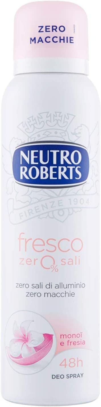 Neutro Roberts deo Fresco Rosa Spray Deodorant mit Monoi und Freesien – ohne Aluminiumsalze, null Flecken 150 ml italienisch Original