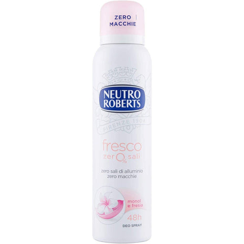 Neutro Roberts deo Fresco Rosa Spray Deodorant mit Monoi und Freesien – ohne Aluminiumsalze, null Flecken 150 ml italienisch Original