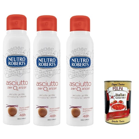 Neutro Roberts Deo Neutro Roberts Asciutto Sandelholz und Patchouli Deodorant Spray Zero Alkohol keine Flecken Deodorant für Damen und 3x 150 ml italienisch Original 8002410011920