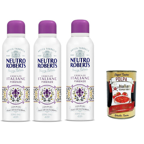 Neutro Roberts Deodorant Deo Spray Firenze, Ohne Aluminiumsalze, Nullflecken, Mit Iris und grauem Ambra ätherisches Öl, mit reinem Glycerinöl, 48H 3x 200 ml italienisch Original