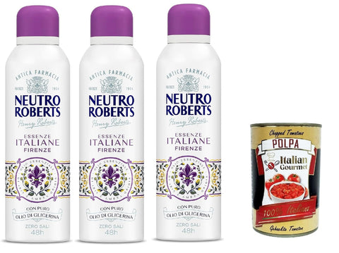 Neutro Roberts Deodorant Deo Spray Firenze, Ohne Aluminiumsalze, Nullflecken, Mit Iris und grauem Ambra ätherisches Öl, mit reinem Glycerinöl, 48H 3x 200 ml italienisch Original
