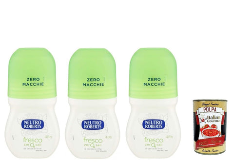 Neutro Roberts Deodorante Roll On Fresco Ohne Aluminiumsalze Keine Flecken Duft aus Grüner Tee und Limette Deodorant Unisex 3x50 ml italienisch Original +