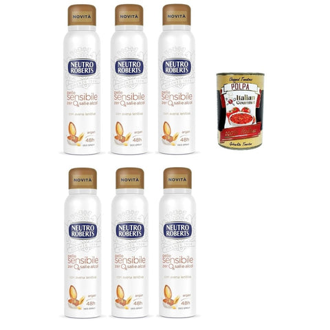 Neutro Roberts Deo Neutro Roberts Deodorante Spray Avena, Deospray für Empfindliche Haut mit Hafer und Argan, Wirksam 48 Stunden Ohne Salze und Alkohol - 6x150 ml italienisch 8032804040014