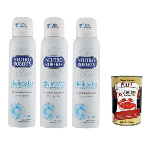Neutro Roberts Deodorante Spray Delicato - Deo-Spray – Seifenparfüm 3x150 ml italienisch Original + kostenlos polpa 400 g