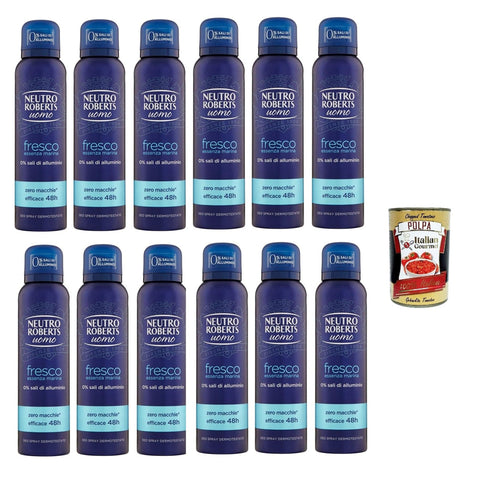 Neutro Roberts Deodorante Spray Uomo Fresco Essenza Marina, Deospray für Männer, Wirksam 48 Stunden Ohne Salze 12x 150 ml italienisch Original