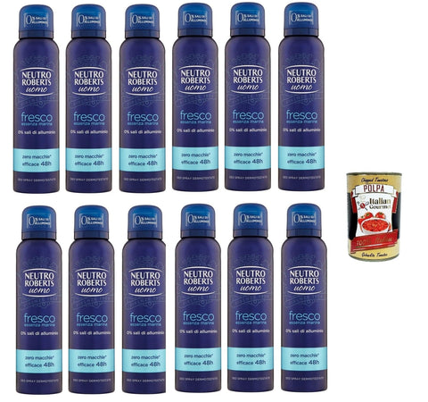 Neutro Roberts Deodorante Spray Uomo Fresco Essenza Marina, Deospray für Männer, Wirksam 48 Stunden Ohne Salze 12x 150 ml italienisch Original