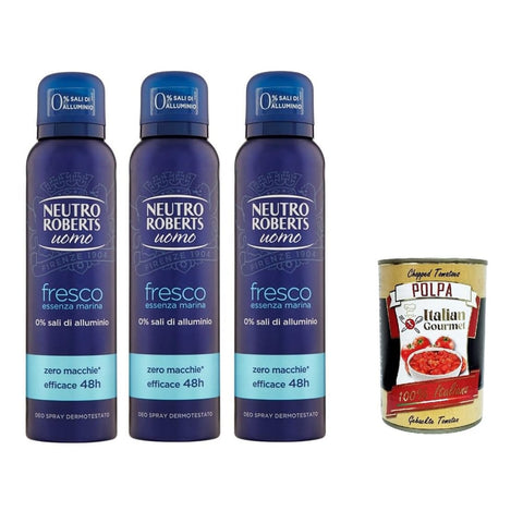 Neutro Roberts Deo Neutro Roberts Deodorante Spray Uomo Fresco Essenza Marina, Deospray für Männer, Wirksam 48 Stunden Ohne Salze 3x 150 ml italienisch Original 8002410011944