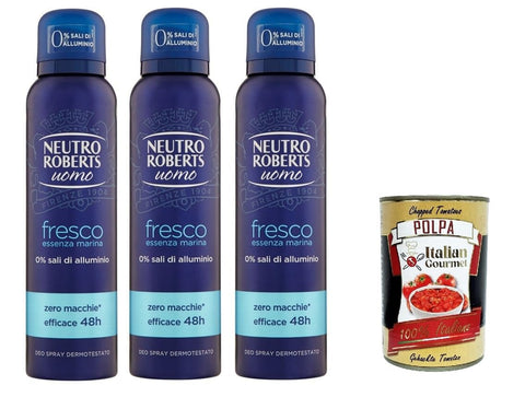 Neutro Roberts Deodorante Spray Uomo Fresco Essenza Marina, Deospray für Männer, Wirksam 48 Stunden Ohne Salze 3x 150 ml italienisch Original