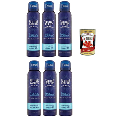 Neutro Roberts Deodorante Spray Uomo Fresco Essenza Marina Deospray für Männer Wirksam 48 Stunden Ohne Salze - 6x150 ml italienisch Original Pastasauce + kostenlos
