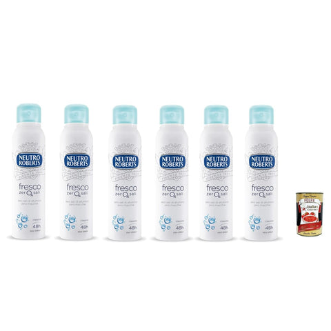 Neutro Roberts Deo Neutro Roberts Fresco Spray Deodorant ohne Aluminiumsalze, null Flecken, natürlicher Schutz mit blumigen Noten 150 ml 6x Original italienisch inkl. Italian Gourmet Polpa 400g 8002410001488