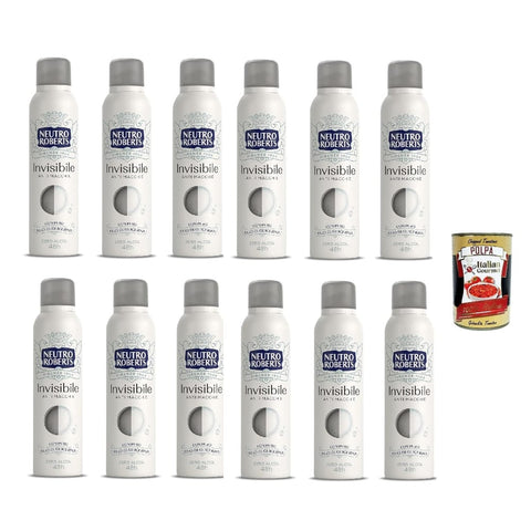 Neutro Roberts Deo Neutro Roberts Invisible Deodorant Spray, Zero Alkohol, keine Flecken, mit reinem Glycerinöl, Deodorant für Damen und Herren, dermatologisch getestet, 12x 150 ml, 48h Original italienisch inkl. Italian Gourmet Polpa 400g 8032804040014