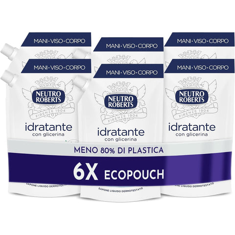 Neutro Roberts Ecopouch Flüssigseife feuchtigkeitsspendend mit Glycerin, umweltfreundliche Nachfüllung von 1x400ml Original italienisch Pflege