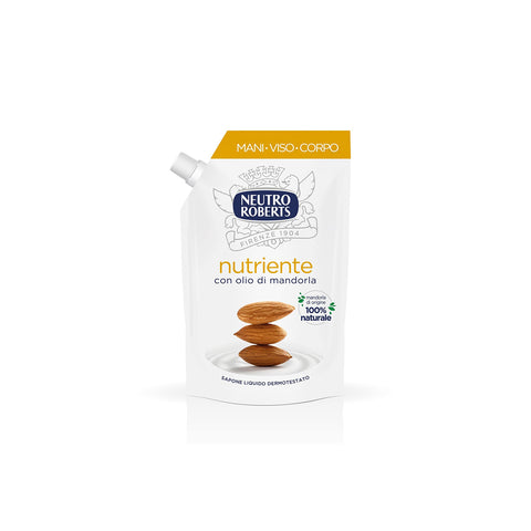 Neutro Roberts Sapone nutriente Ecoricarica Nährende Flüssigseife mit reinem Glycerinöl und Mandelöl, Flasche aus 1x400ml Original italienisch Pflege