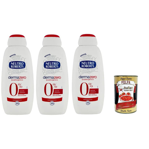 Neutro Roberts Intime Pflege & Hygiene Neutro Roberts dermazero ipoallergenico Bagnodoccia, Körperbade-, Feuchtigkeits- und Umhüllungsformel, Mit reinem Glycerinöl, 3x 450 ml Original italienisch inkl. Italian Gourmet Polpa 400g 8032804040014