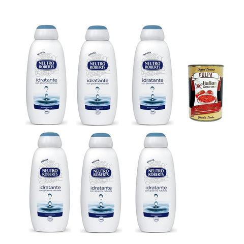 Neutro Roberts Pflegesets Neutro Roberts Bagnoschiuma idratante Bagnodoccia, Körperbade-, Feuchtigkeits- und Umhüllungsformel, Mit Glycerin von 100% natürlicher Herkunft, 6x 450 ml Original italienisch inkl. Italian Gourmet Polpa 400g 8002410011364