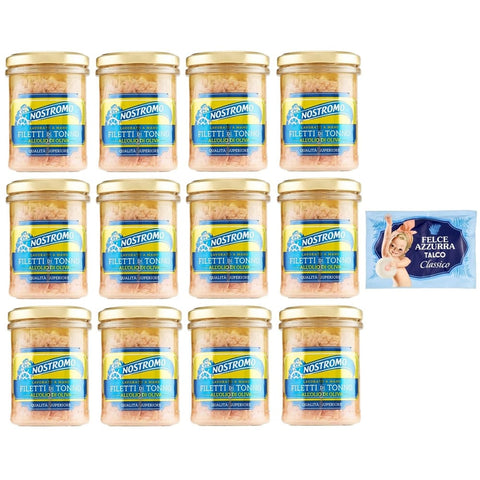 Nostromo Fleisch, Geflügel & Wild Nostromo Thunfisch Filetti di Tonno all'Olio di Oliva,Thunfischfilets in Olivenöl,180g Glas 12er-Pack Original italienisch inkl. 1er-Pack Kostenlos Felce Azzurra Talkumpuder, 100g-Beutel 8001280026102