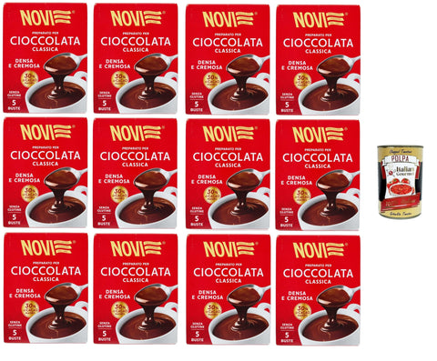 Novi Kakao & Heiße Schokolade Novi Preparato per cioccolata classica Densa e Cremosa Zubereitung für klassische Schokolade, dichter und cremiger, 30 % fettarmer, glutenfreier Kakao 12x125gr+ Italian Gourmet polpa 400g 8006380225646