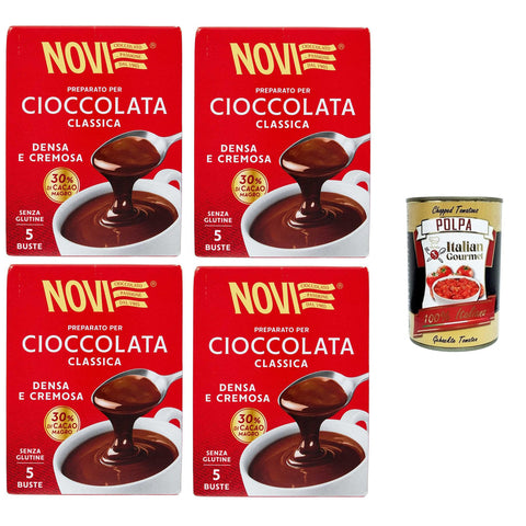 Novi Preparato per cioccolata classica Densa e Cremosa Zubereitung für klassische Schokolade, dichter und cremiger, 30 % fettarmer, glutenfreier Kakao 4x125 gr italienisch Original