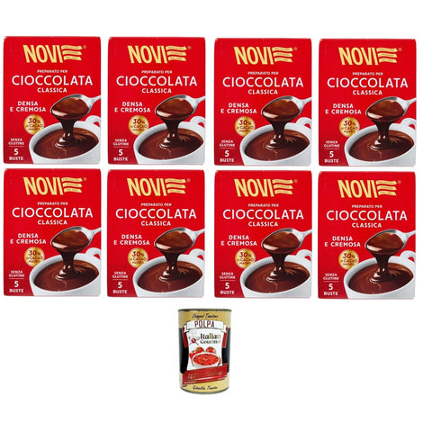 Novi Kakao & Heiße Schokolade Novi Preparato per cioccolata classica Densa e Cremosa Zubereitung für klassische Schokolade, dichter und cremiger, 30 % fettarmer, glutenfreier Kakao 8x125gr Original italienisch inkl. Italian Gourmet Polpa 400g 8032804040014