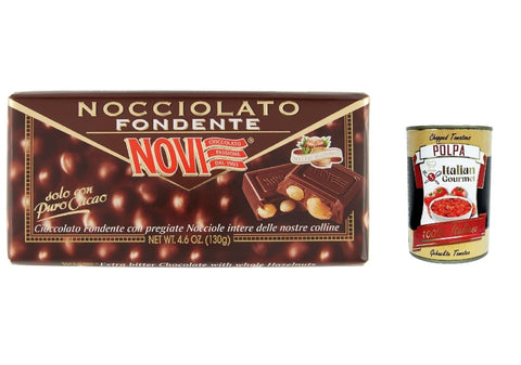 Novi Knabberartikel 12x Novi Nocciolato Fondente, dunkle Schokolade riegel mit ganzen Haselnüssen , hazelnut chocolate bar 230 g + Italian Gourmet polpa 400g 8006380217221