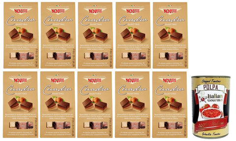 Novi Praline 10x Novi Cuadro Quattro,Vier Verschiedene Schichten Köstlicher Schokolade mit Italienischen Haselnüssen,150g Beutel + Italian Gourmet Polpa di Pomodoro 400g Dose 8006380334256