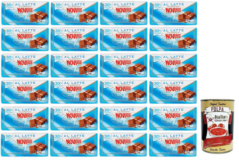 Novi Cioccolato al Latte Classico Tafel Milchschokolade 30% Kakao 100 g 24x italienisch Original Pastasauce + gratis Polpa di Pomodoro 400 g Dose