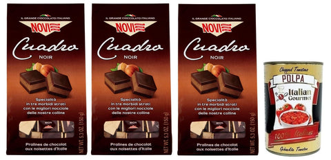 Novi Praline 3x Novi Cuadro Noir,Schokoladenpralinen mit Haselnüssen und Fettarmem Kakao,150g Beutel + Italian Gourmet Polpa di Pomodoro 400g Dose 8006380334072
