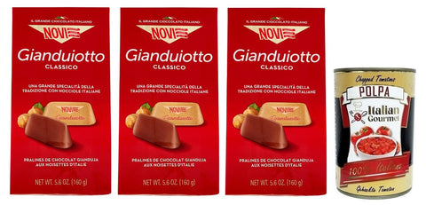 Novi Gianduiotto Classico Pralinen aus Milchschokolade und Gianduia-Haselnuss Beutel 160 g 3x italienisch Original Pastasauce + gratis Polpa di Pomodoro 400 g