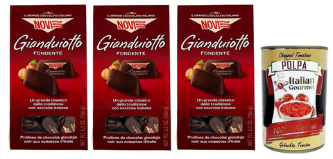 Novi Gianduiotto Fondente Pralinen aus Dunkle Schokolade und Gianduia-Haselnuss Beutel 150 g 3x italienisch Original Pastasauce + gratis Polpa di Pomodoro 400 g