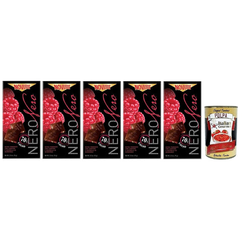 Novi Nero Cioccolato Fondente Lamponi e Mandorle Extra Dunkle Schokolade mit Himbeeren und Gehackten Mandeln 70% Kakao 5x 75g italienisch Original