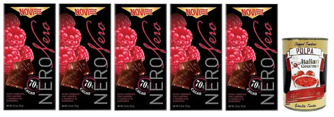 Novi Nero Cioccolato Fondente Lamponi e Mandorle Extra Dunkle Schokolade mit Himbeeren und Gehackten Mandeln 70% Kakao 5x 75g italienisch Original
