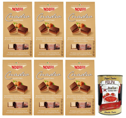 Novi Praline 6x Novi Cuadro Quattro,Vier Verschiedene Schichten Köstlicher Schokolade mit Italienischen Haselnüssen,150g Beutel + Italian Gourmet Polpa di Pomodoro 400g Dose 8006380334256