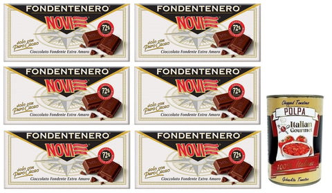 Novi Fondentenero Intensive Extra Dunkle Schokolade 72% Kakao 100 g 6x italienisch Original Pastasauce + gratis Polpa di Pomodoro 400 g Dose