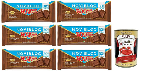 Novi Novibloc Cioccolato al Latte Tafel Milchschokolade 30% Kakao 150 g 6x italienisch Original Pastasauce + gratis Polpa di Pomodoro 400 g Dose
