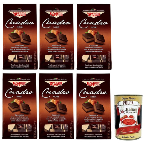 Novi Praline Novi Cuadro Noir Schokoladenpralinen mit Haselnüssen und Fettarmem Kakao Beutel 150 g 6x italienisch Original Pastasauce + kostenlos Polpa di Pomodoro 400 g Dose 8006380334072