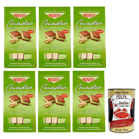 Novi Praline Novi Cuadro Pistacchio Zwei Schichten Gianduja Schokolade mit Pistaziencreme Pistazien Schokoladenpralinen Beutel 6x 150g italienisch Original 8006380234136