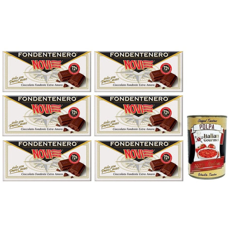 Novi Praline Novi Fondentenero Intensive Extra Dunkle Schokolade 72% Kakao 100 g 6x italienisch Original Pastasauce + kostenlos Polpa di Pomodoro 400 g Dose 8006380215258