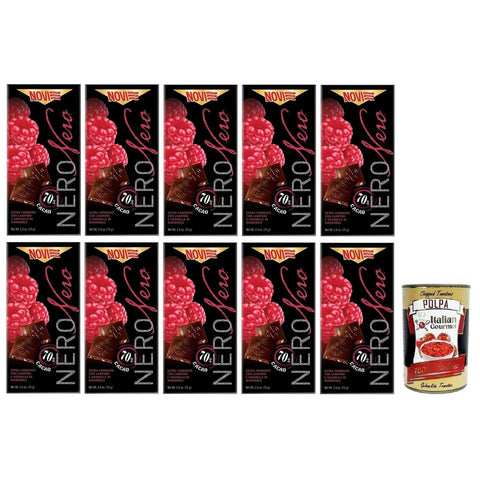 Novi Praline Novi Nero Cioccolato Fondente Lamponi e Mandorle Extra Dunkle Schokolade mit Himbeeren und Gehackten Mandeln 70% Kakao 10x 75g italienisch Original 8006380315705
