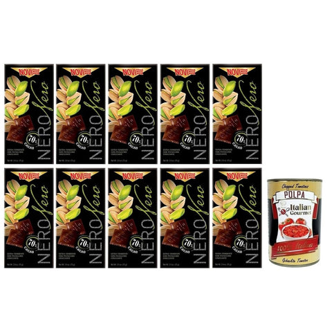 Novi Praline Novi Nero Pistacchio Extra Dunkle Schokolade mit Knusprigen Pistazien 70% Kakao 75 g 10x italienisch Original Pastasauce + kostenlos Polpa di Pomodoro 400 g Dose 8006380215661