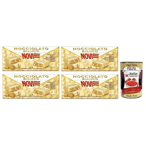 Novi Praline Novi Nocciolato Bianco Weiße Schokolade mit Ganzen Haselnüssen Italienische Schokolade 130 g 4x italienisch Original Pastasauce + kostenlos Polpa di Pomodoro 400 g 8006380217160